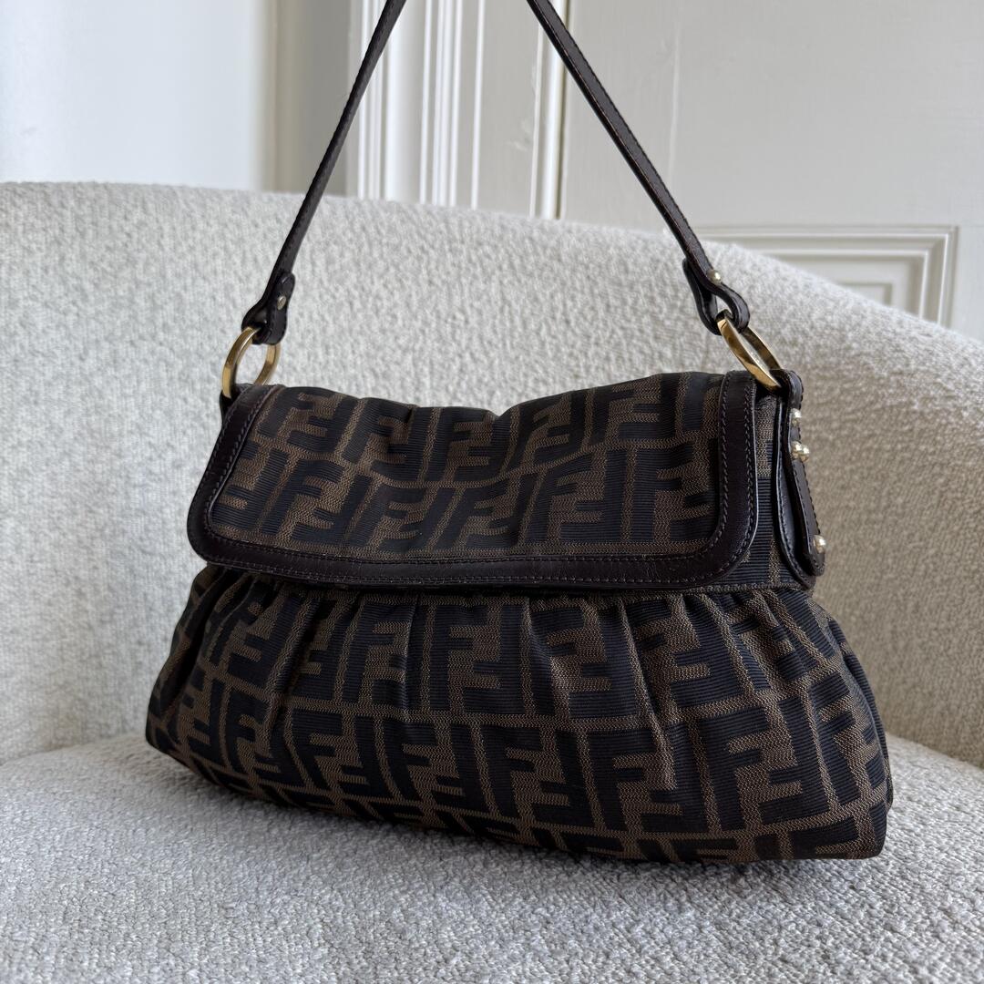 Fendi Zucca Brown Flap Shoulder Bag