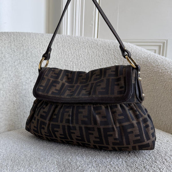 Fendi Zucca Flap Brown Shoulder Bag