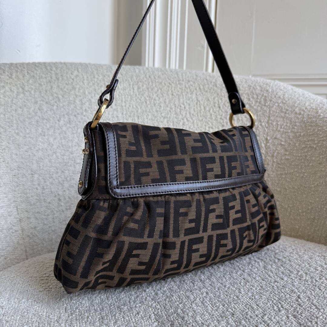 Fendi Zucca Brown Flap Shoulder Bag