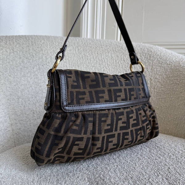 Fendi Zucca Flap Brown Shoulder Bag