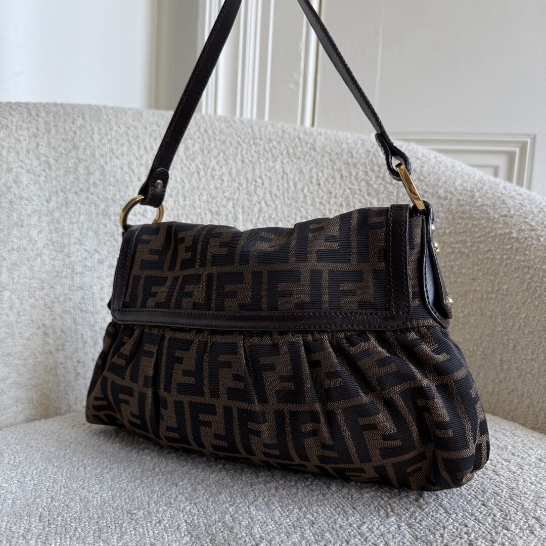 Fendi Zucca Brown Flap Shoulder Bag