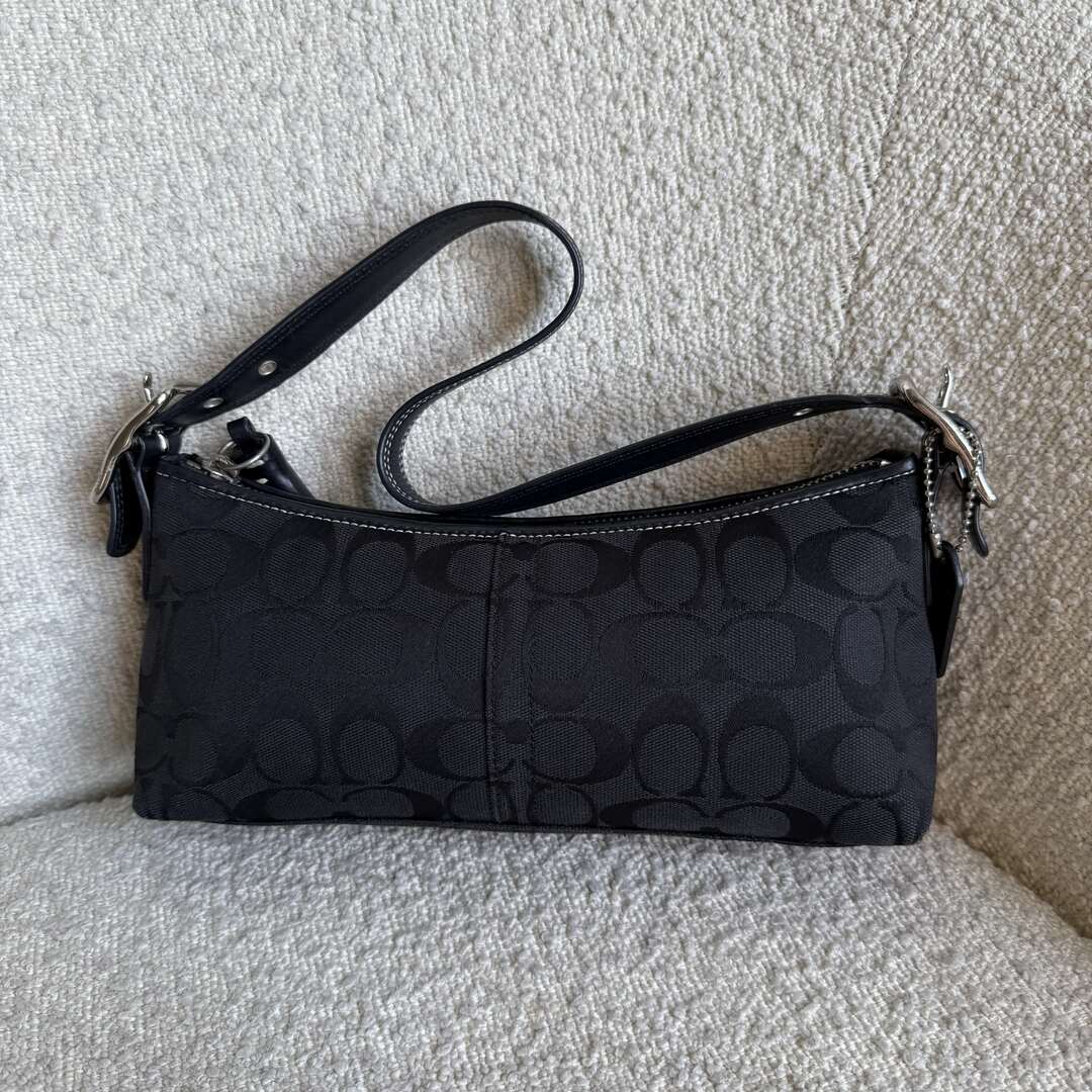 Coach Signature Black Baguette Shoulder Bag