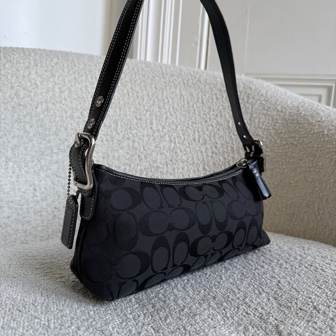 Coach Signature Black Baguette Shoulder Bag