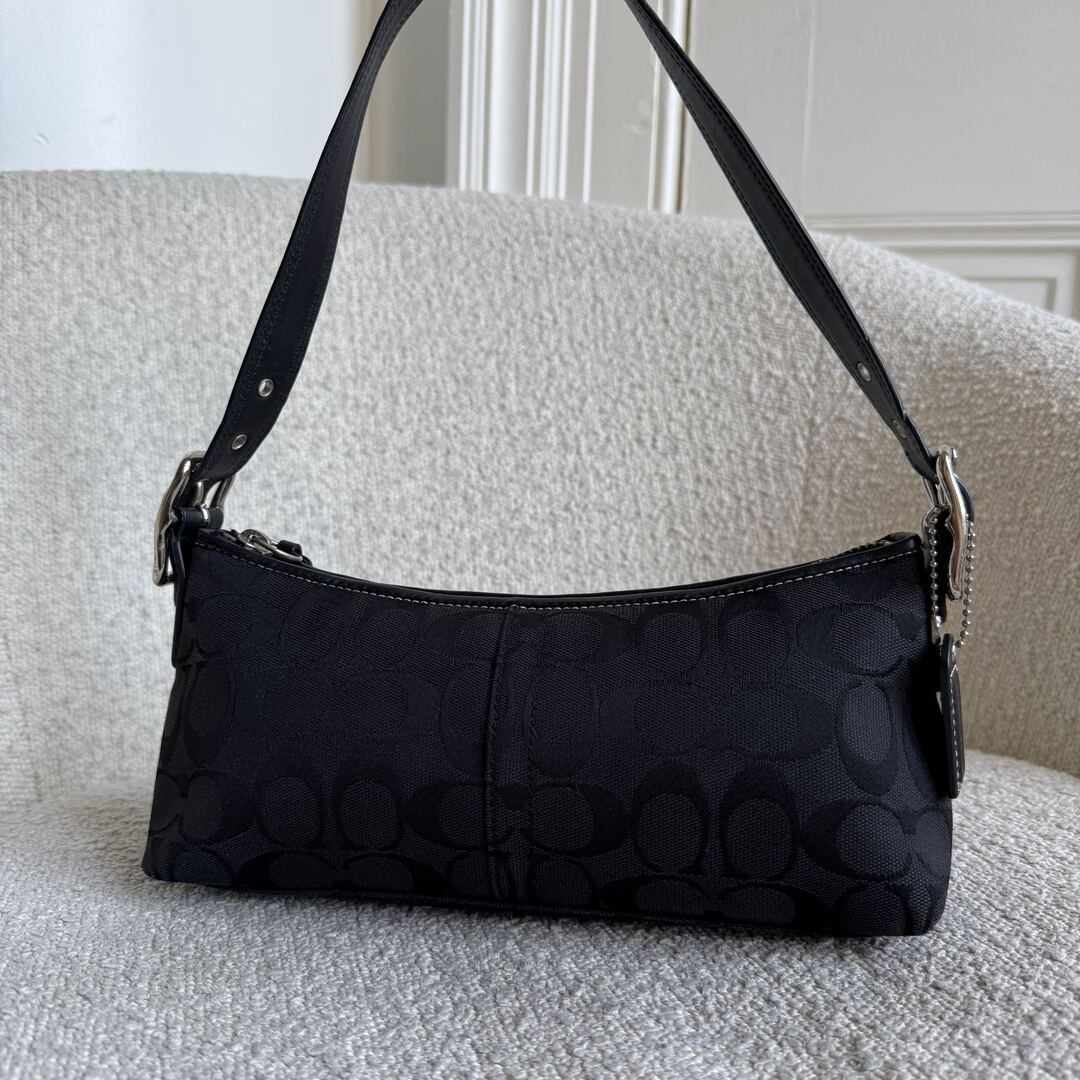 Coach Signature Black Baguette Shoulder Bag