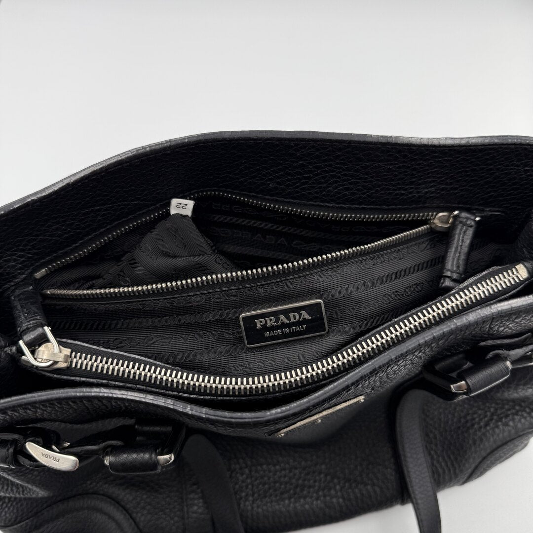 Prada Vitello Daino Leather Black Tote Bag