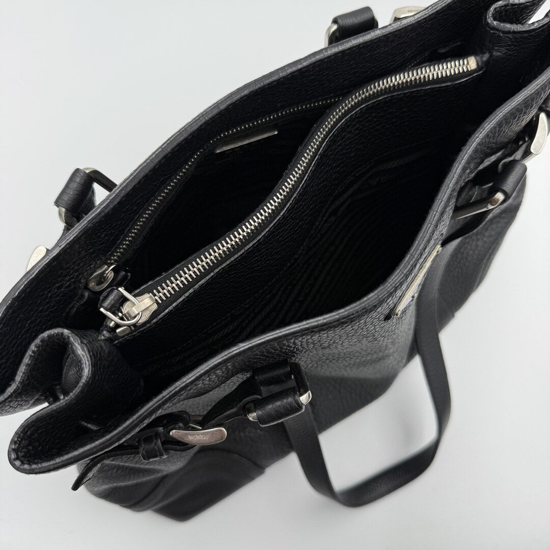 Prada Vitello Daino Leather Black Tote Bag