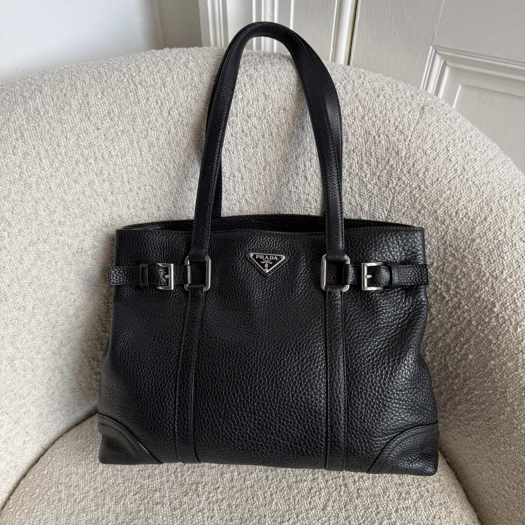 Prada Vitello Daino Leather Black Tote Bag