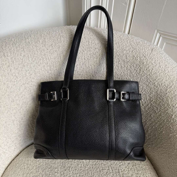 Prada Vitello Daino Leather Black Tote Bag