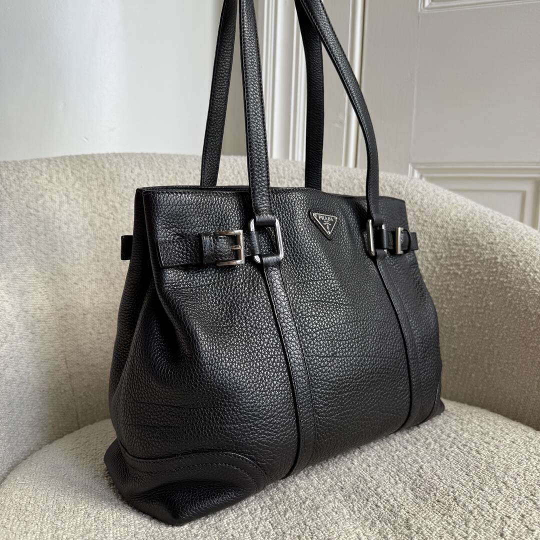 Prada Vitello Daino Leather Black Tote Bag