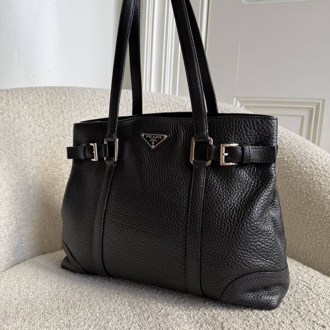 Prada Vitello Daino Leather Black Tote Bag