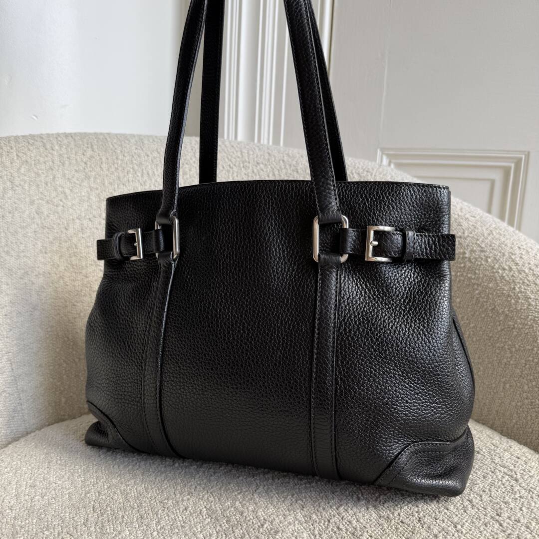 Prada Vitello Daino Leather Black Tote Bag