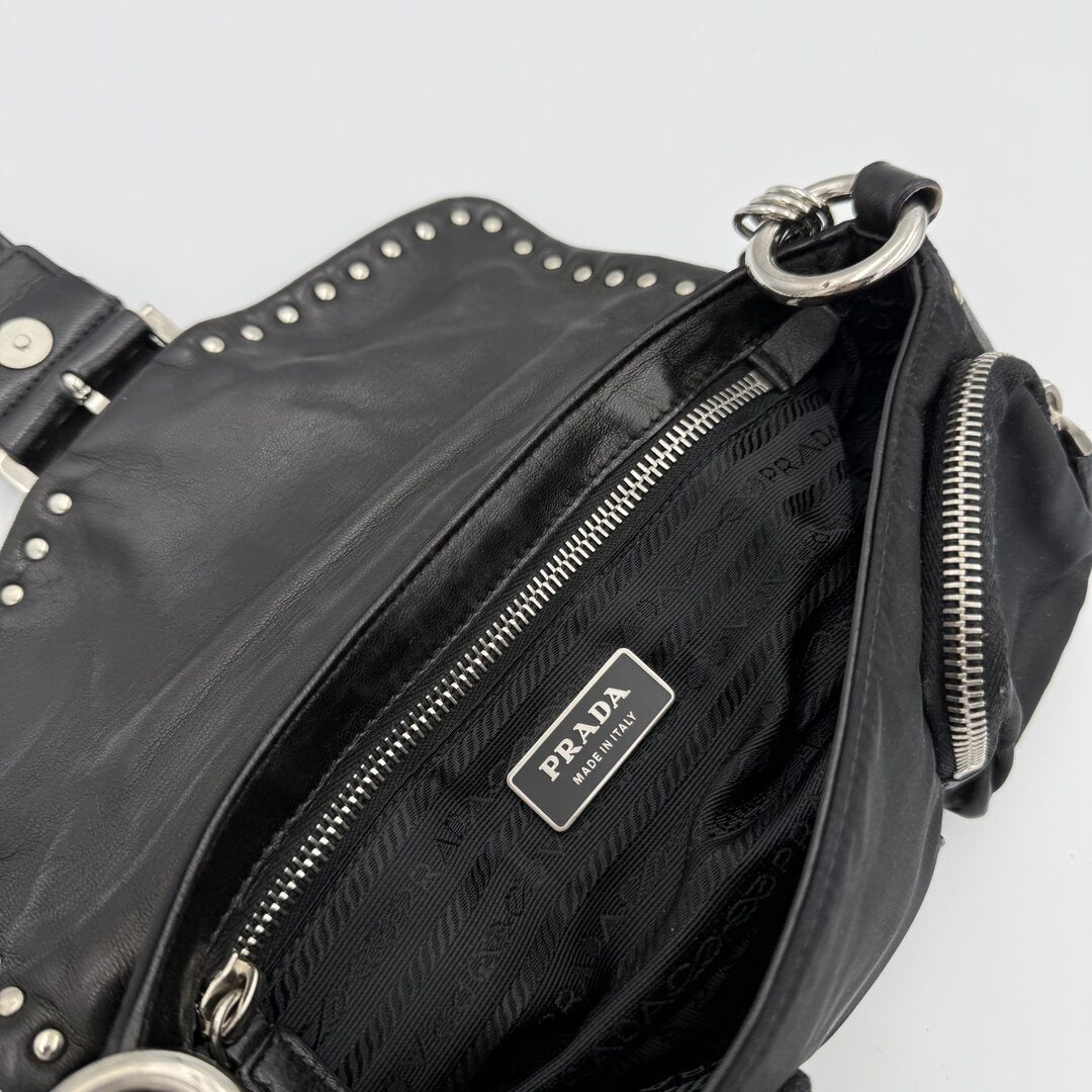 2000s Prada Scamosciato Black Shoulder Bag