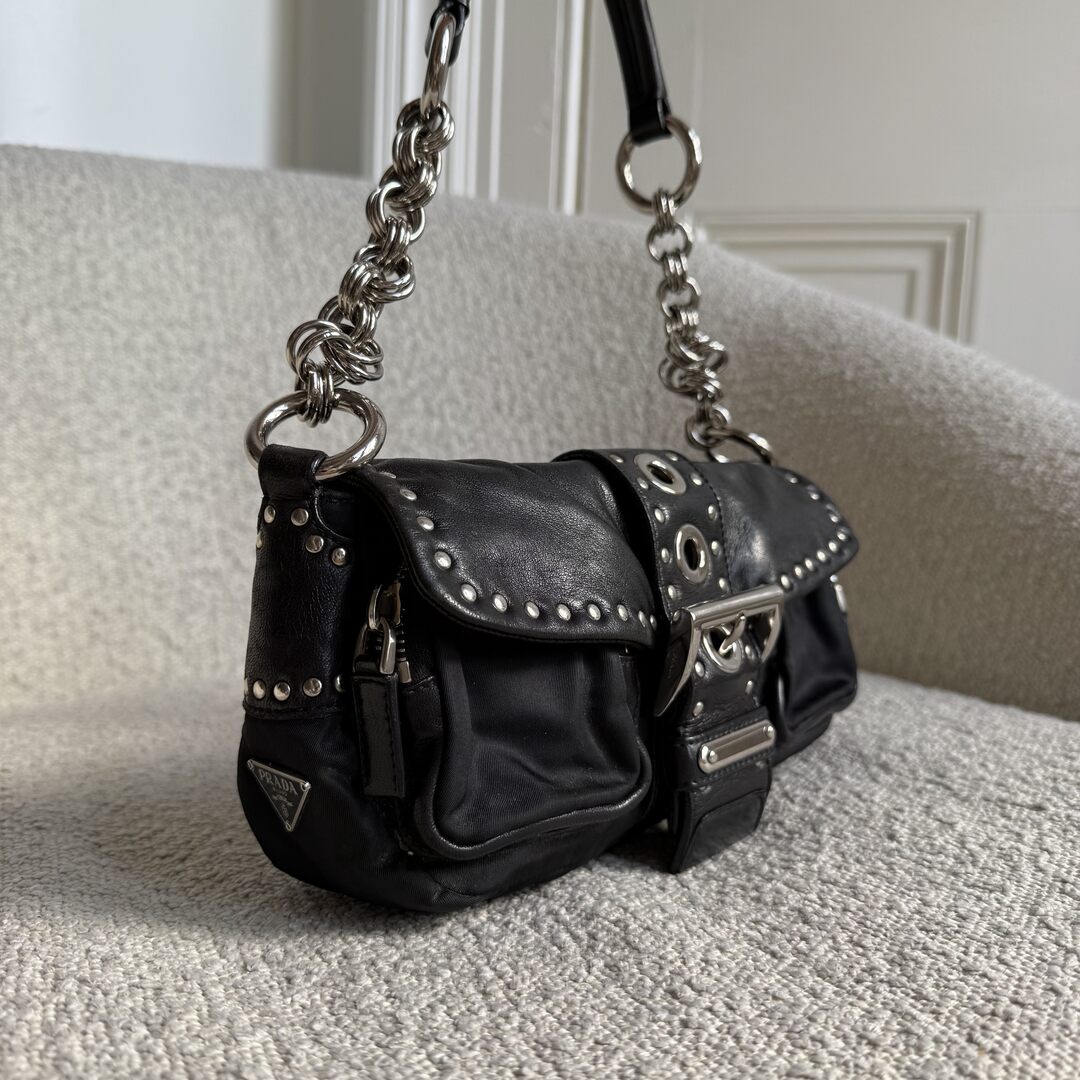 2000s Prada Scamosciato Black Shoulder Bag
