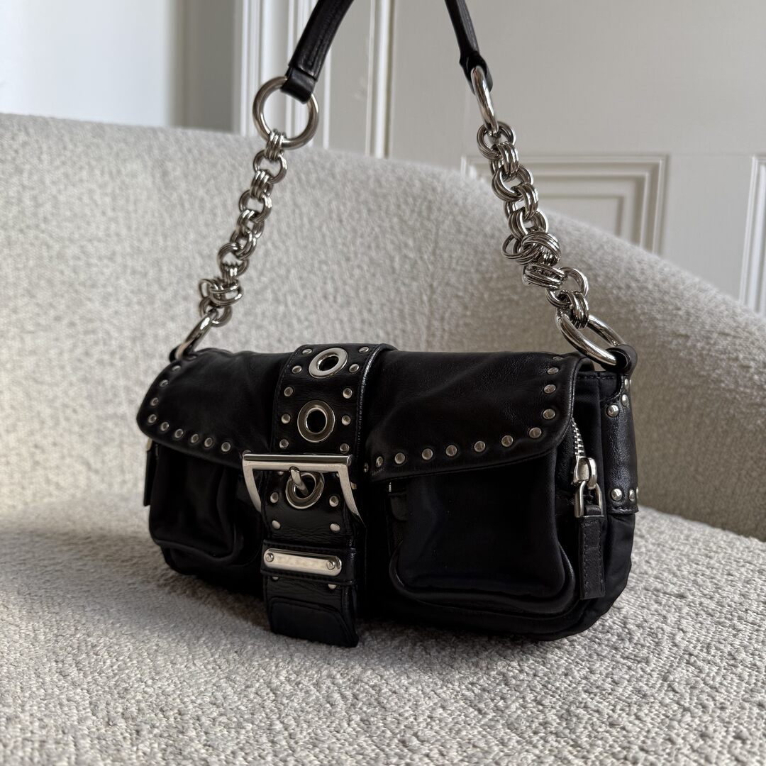 2000s Prada Scamosciato Black Shoulder Bag