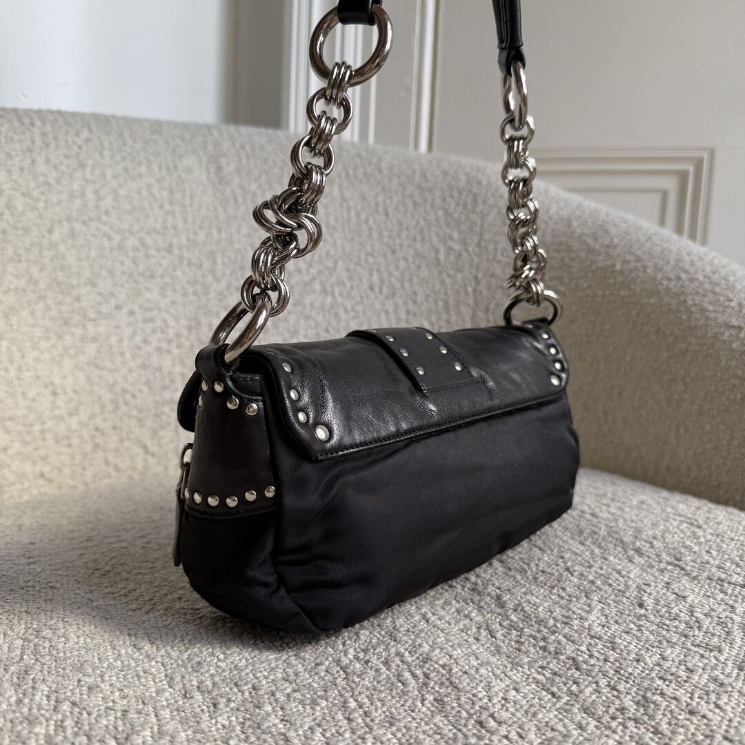 2000s Prada Scamosciato Black Shoulder Bag