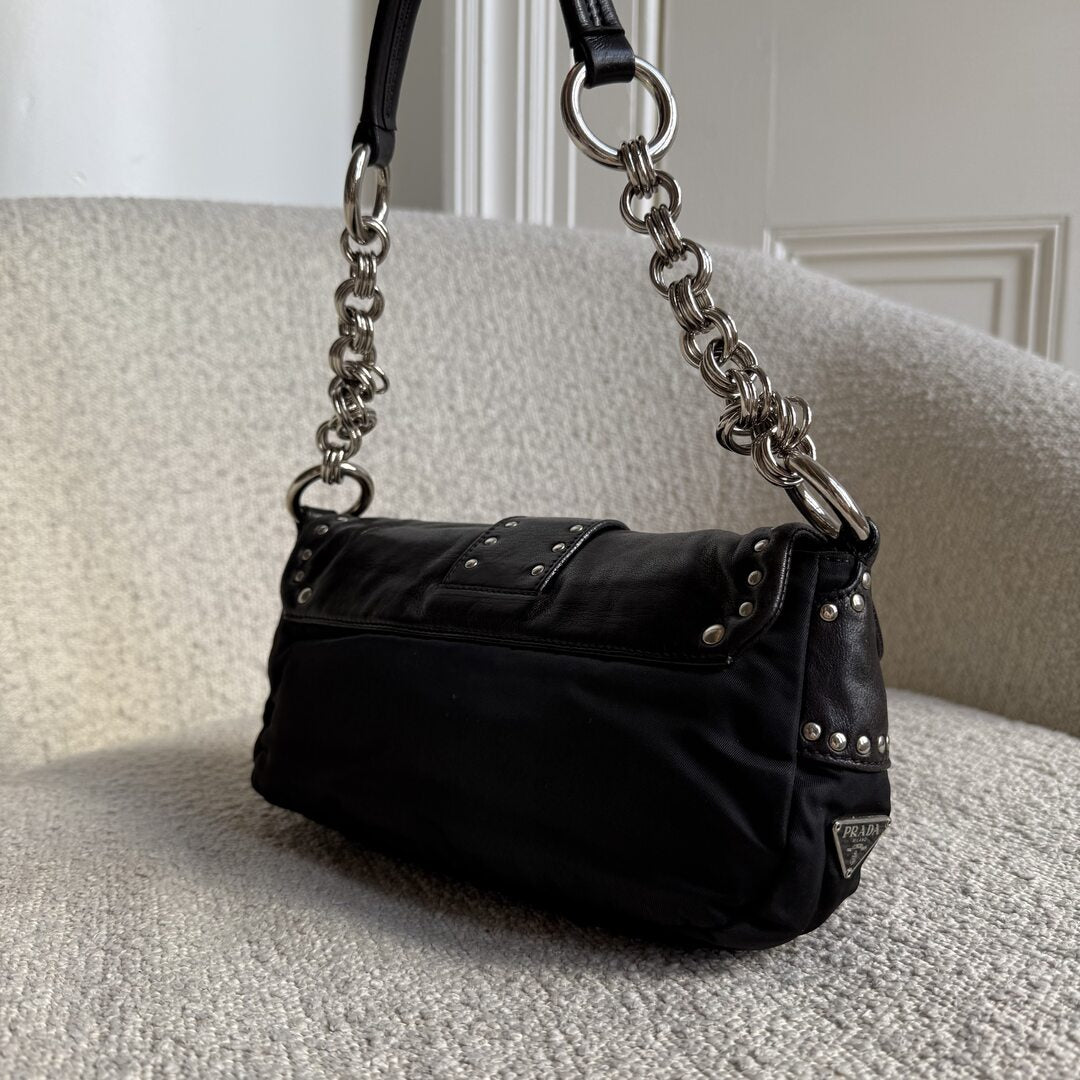 2000s Prada Scamosciato Black Shoulder Bag