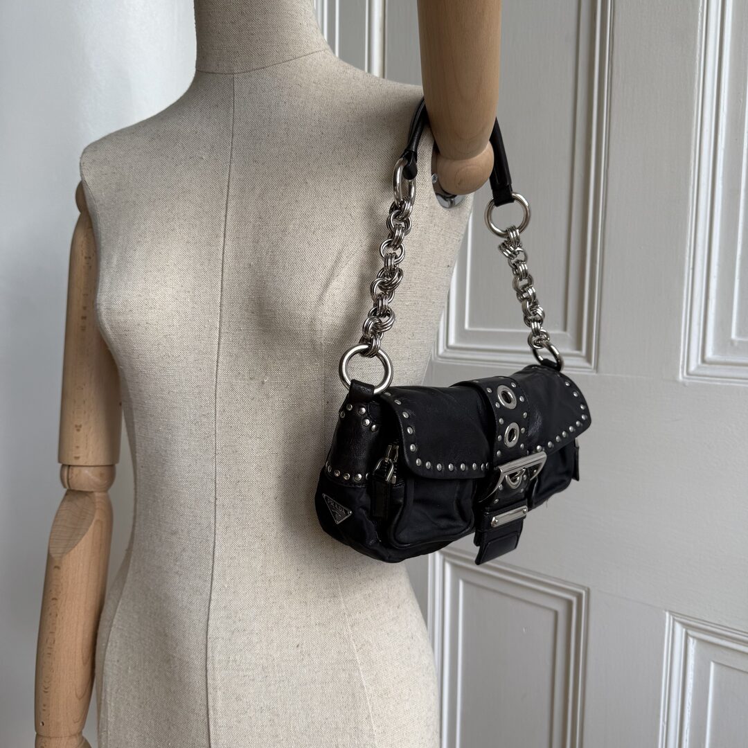 2000s Prada Scamosciato Black Shoulder Bag
