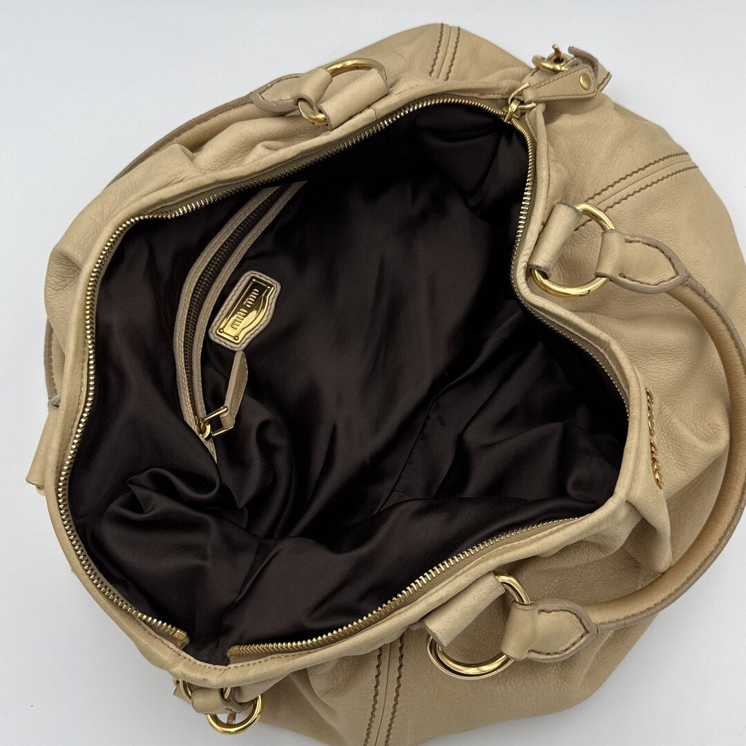 Miu Miu Hobo Leather Beige Shoulder Bag