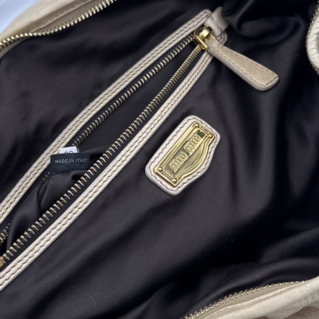 Miu Miu Hobo Leather Beige Shoulder Bag