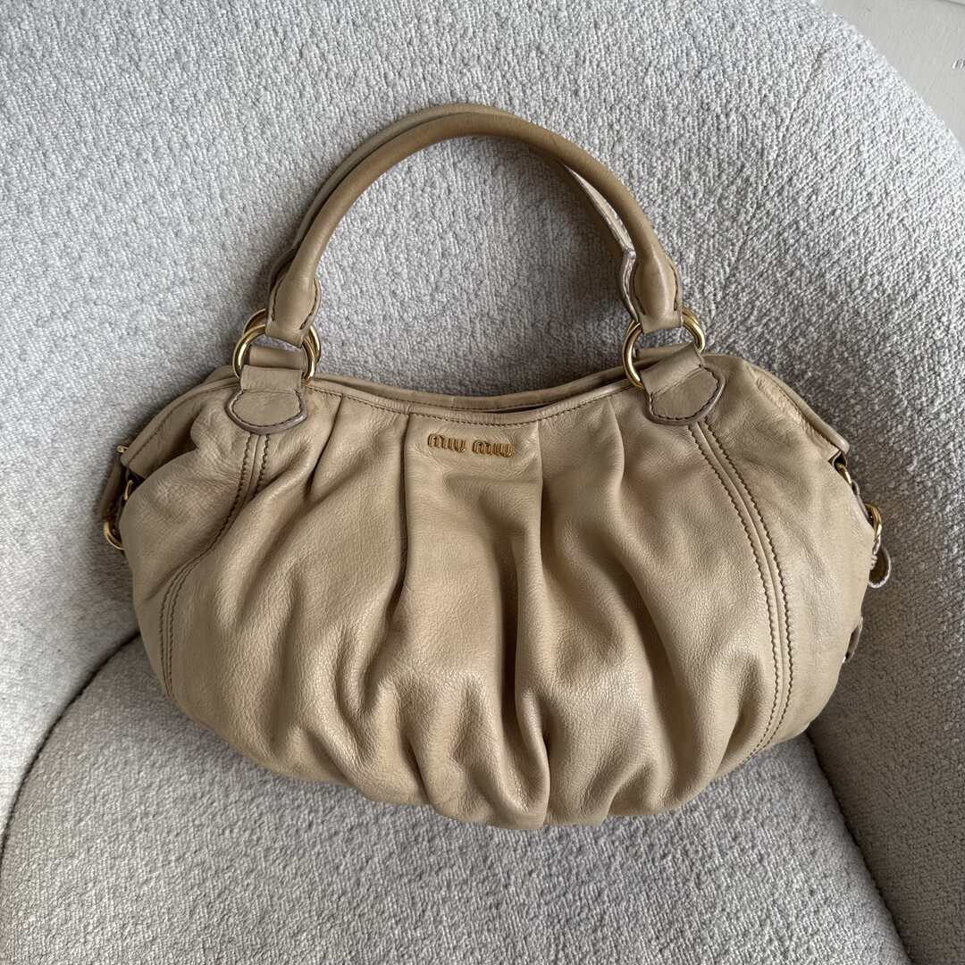 Miu Miu Hobo Leather Beige Shoulder Bag
