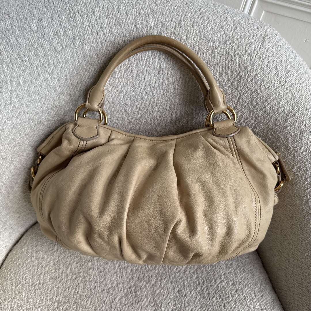 Miu Miu Hobo Leather Beige Shoulder Bag