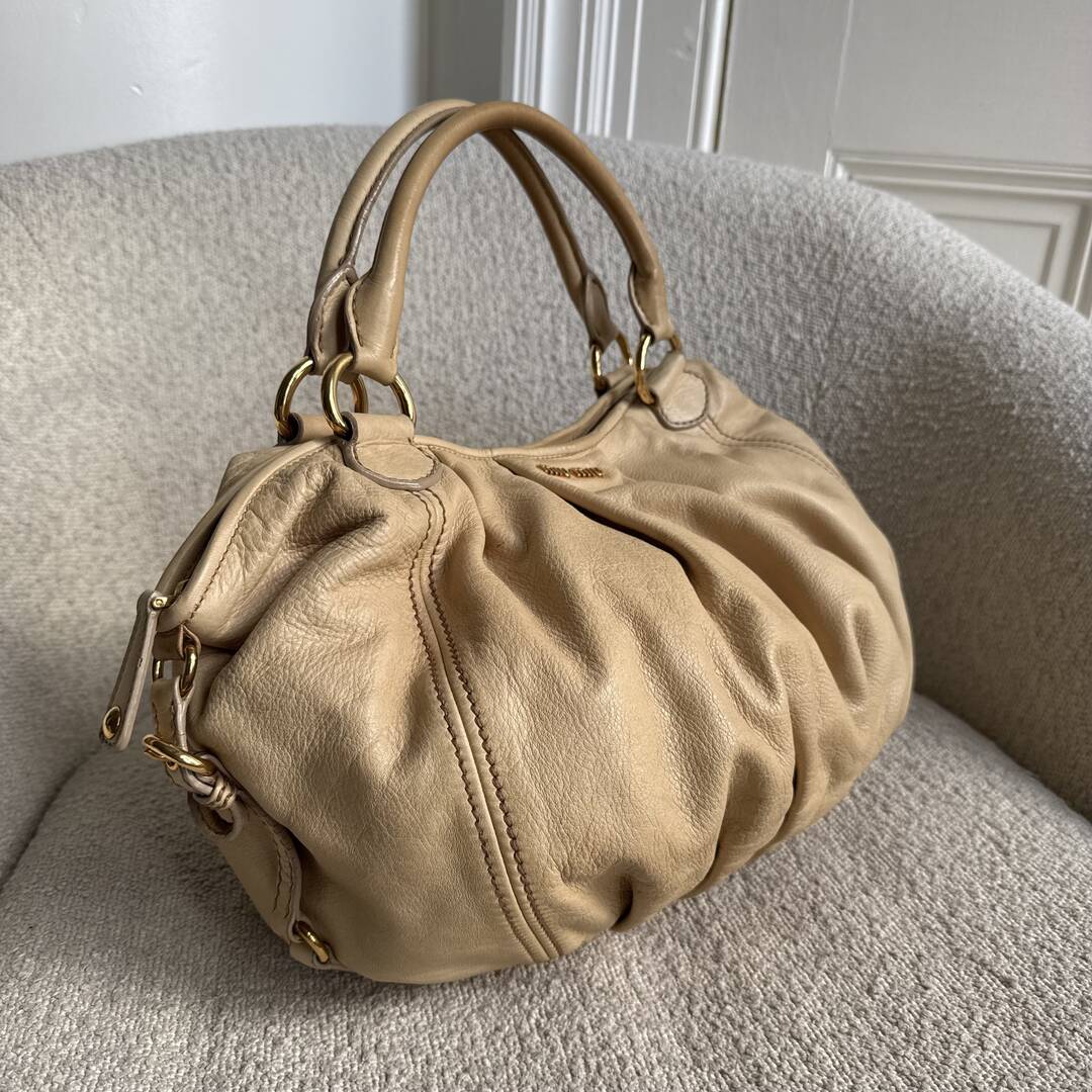 Miu Miu Hobo Leather Beige Shoulder Bag