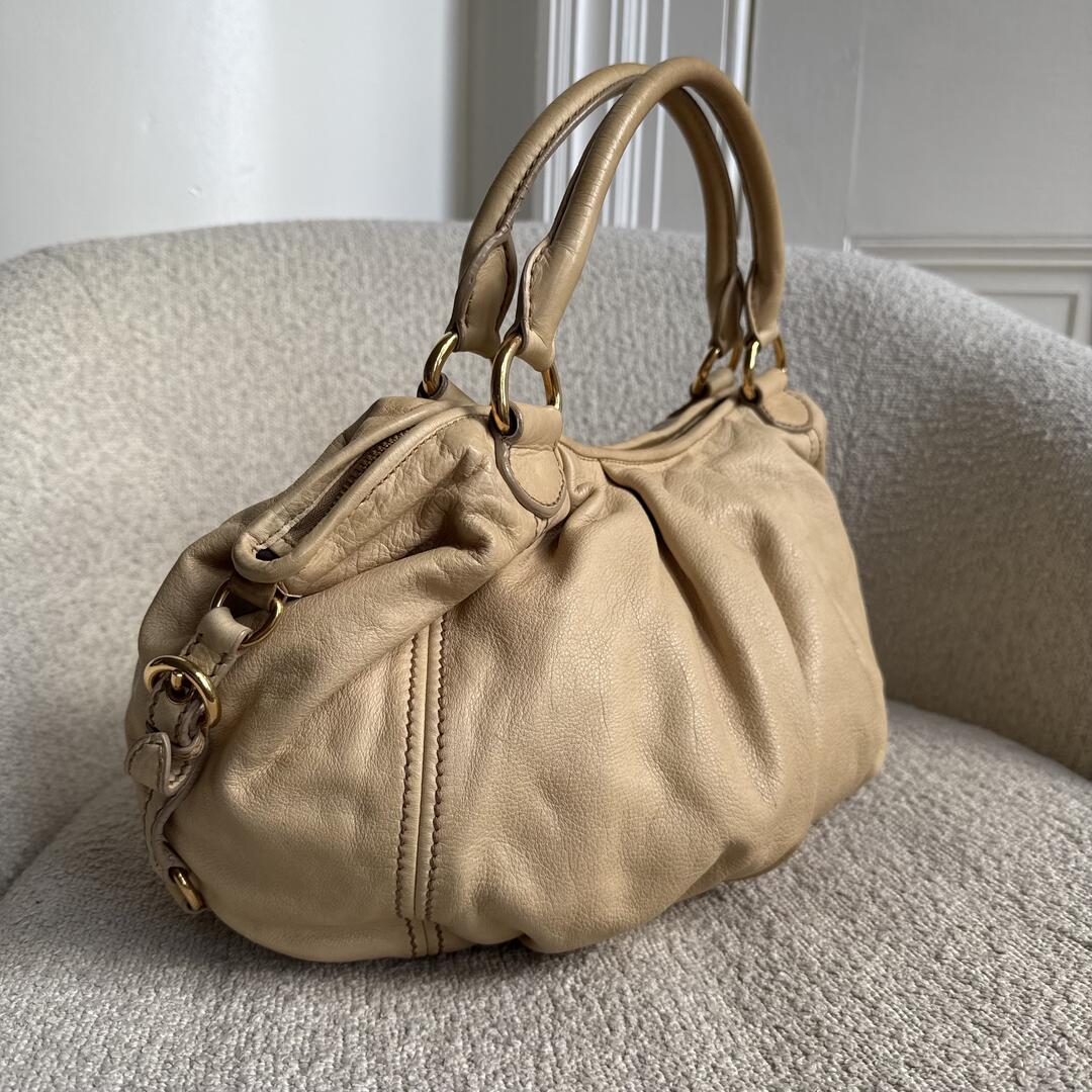 Miu Miu Hobo Leather Beige Shoulder Bag