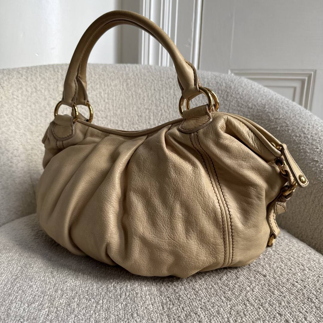 Miu Miu Hobo Leather Beige Shoulder Bag