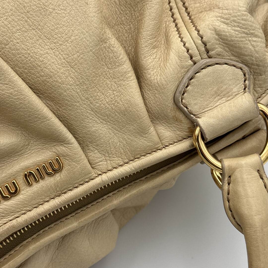 Miu Miu Hobo Leather Beige Shoulder Bag