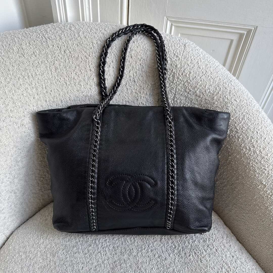 Chanel Lux Ligne Black Leather Chain Tote Bag