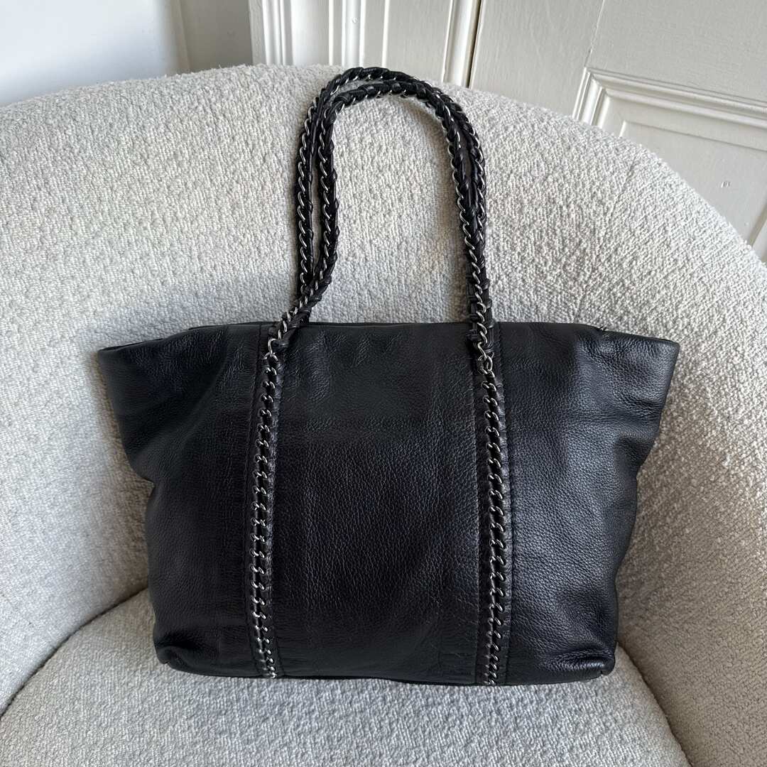 Chanel Lux Ligne Black Leather Chain Tote Bag