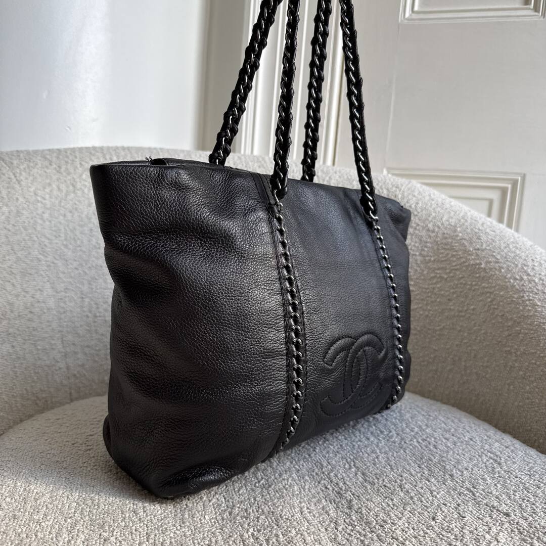 Chanel Lux Ligne Black Leather Chain Tote Bag