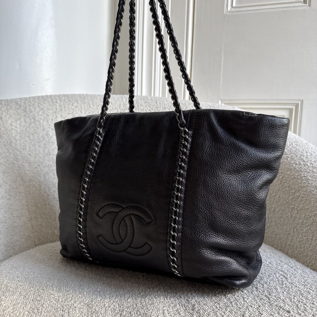 Chanel Lux Ligne Black Leather Chain Tote Bag