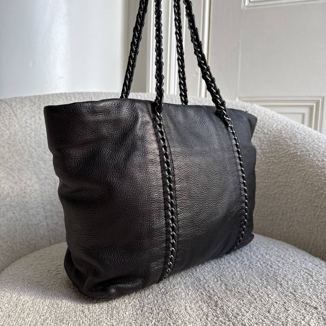 Chanel Lux Ligne Black Leather Chain Tote Bag