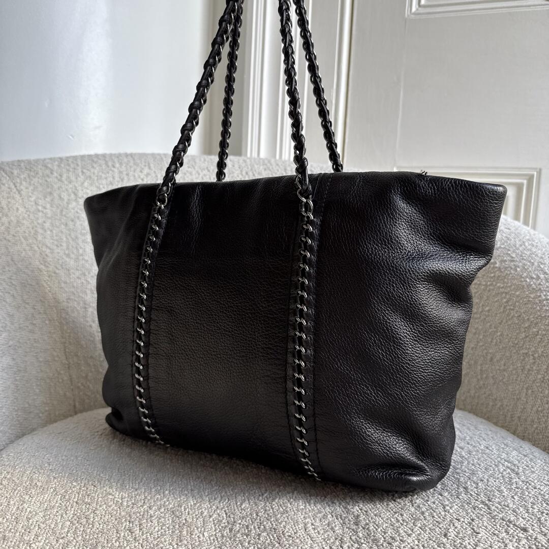 Chanel Lux Ligne Black Leather Chain Tote Bag