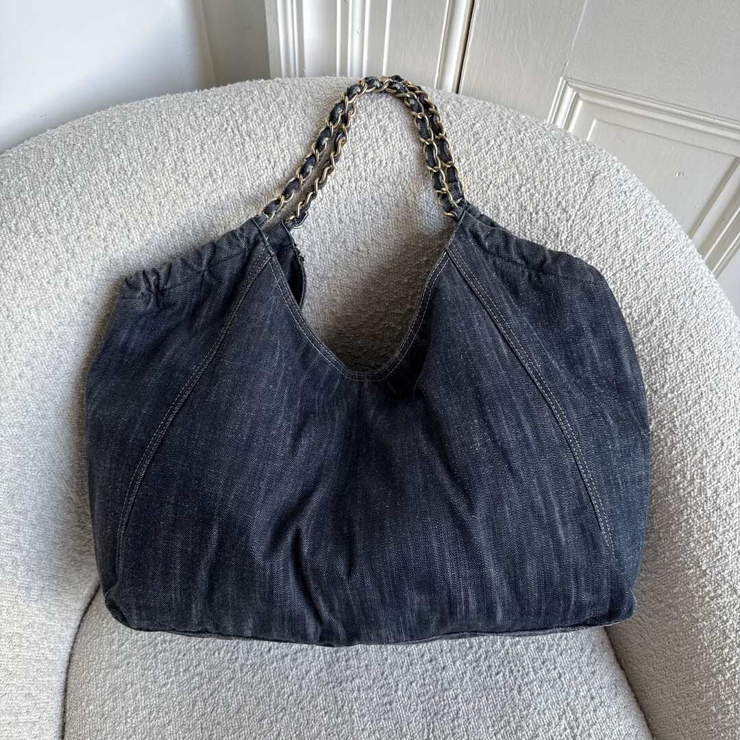 2005 Chanel Cabas Denim Blue Chain XL Tote Bag