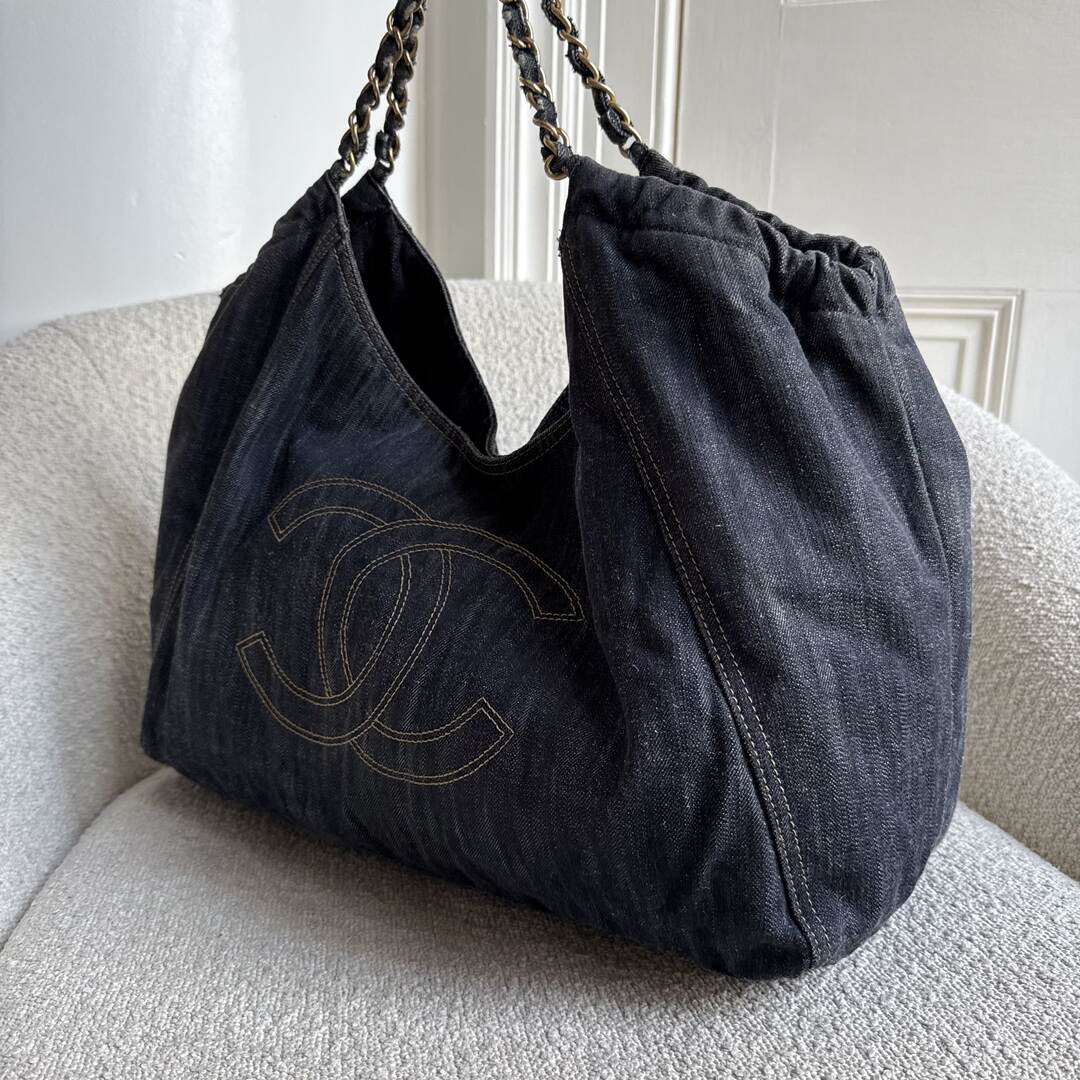 2005 Chanel Cabas Denim Blue Chain XL Tote Bag