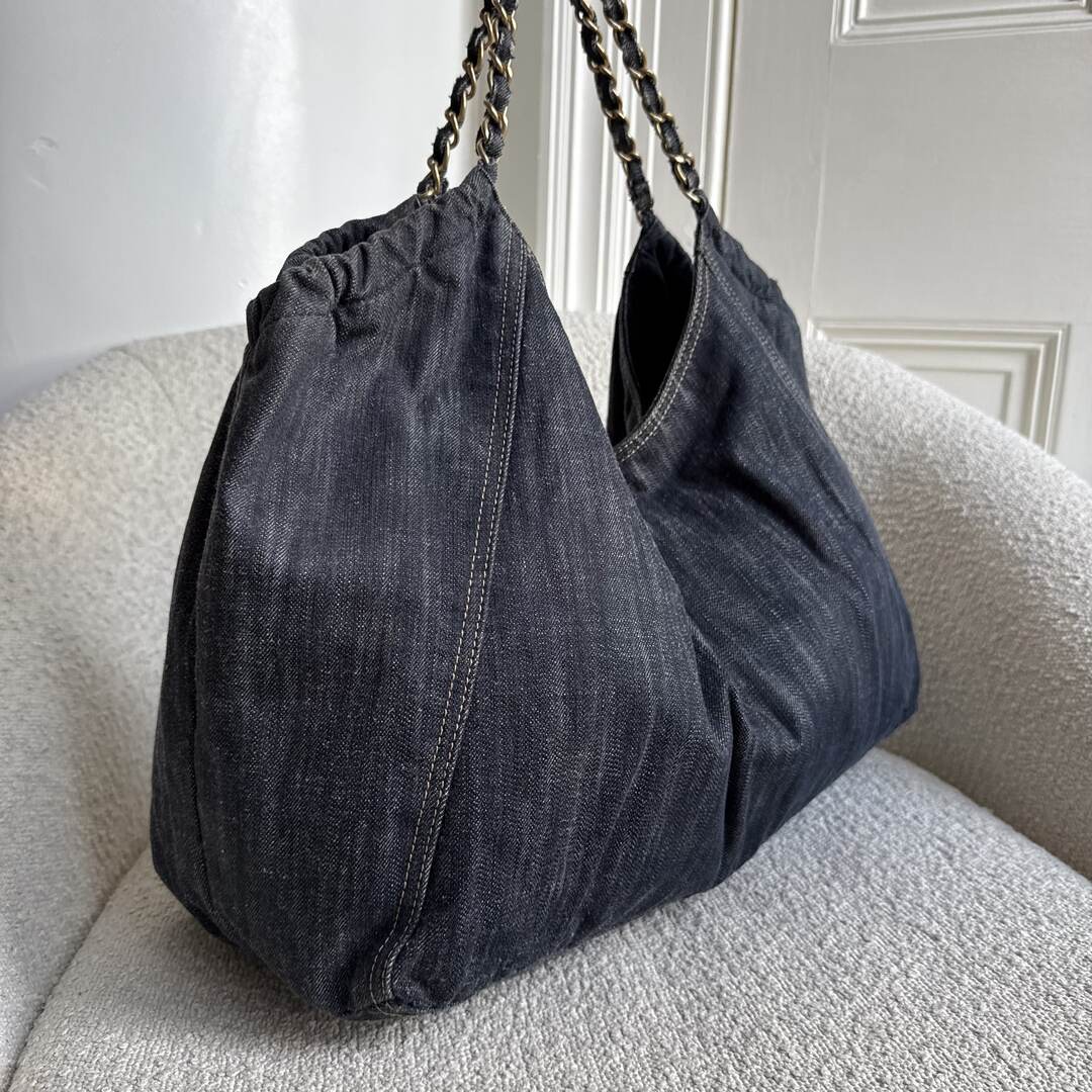 2005 Chanel Cabas Denim Blue Chain XL Tote Bag