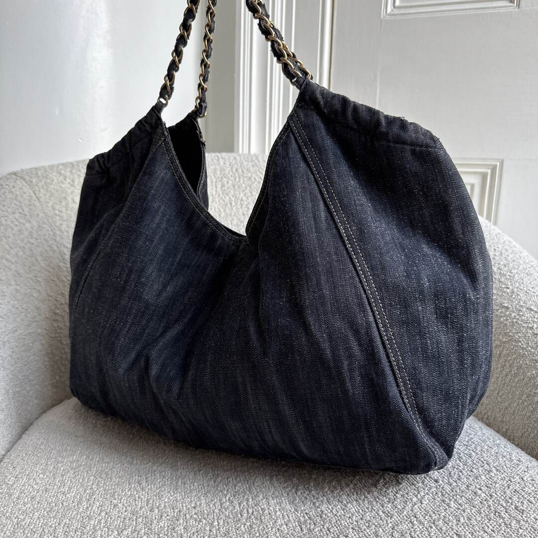 2005 Chanel Cabas Denim Blue Chain XL Tote Bag