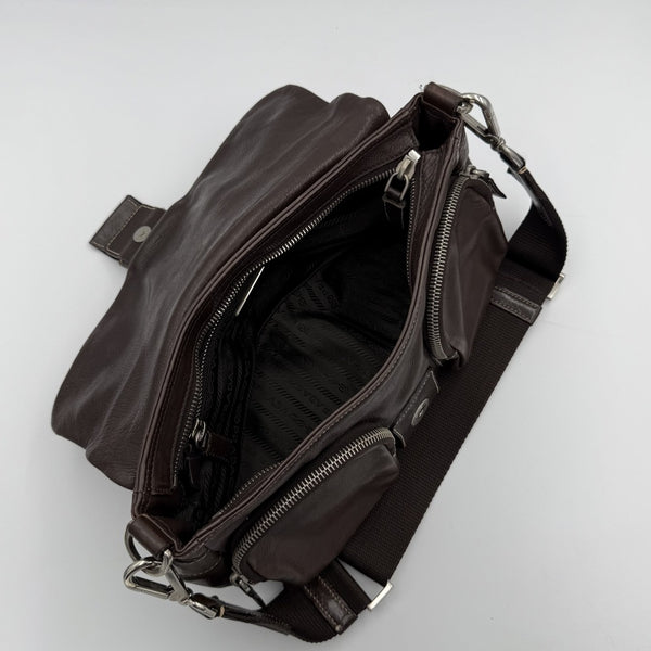 Prada Buckle Leather Brown Shoulder Bag