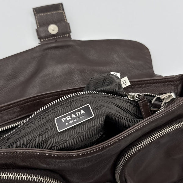Prada Buckle Leather Brown Shoulder Bag