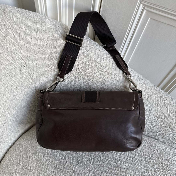 Prada Buckle Leather Brown Shoulder Bag