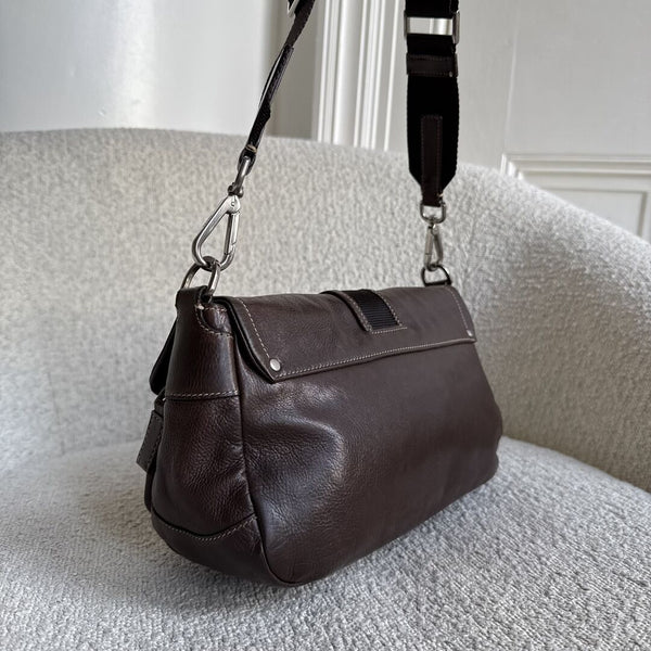 Prada Buckle Leather Brown Shoulder Bag