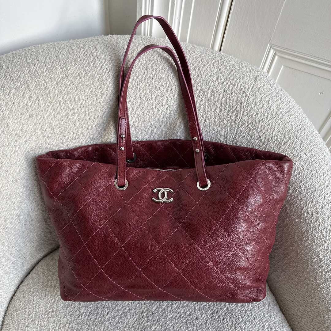 2010 Chanel CC On The Road Red Leather Tote Bag