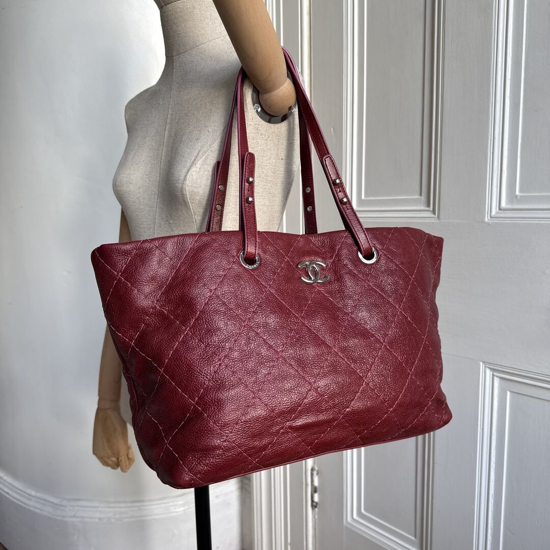 2010 Chanel CC On The Road Red Leather Tote Bag