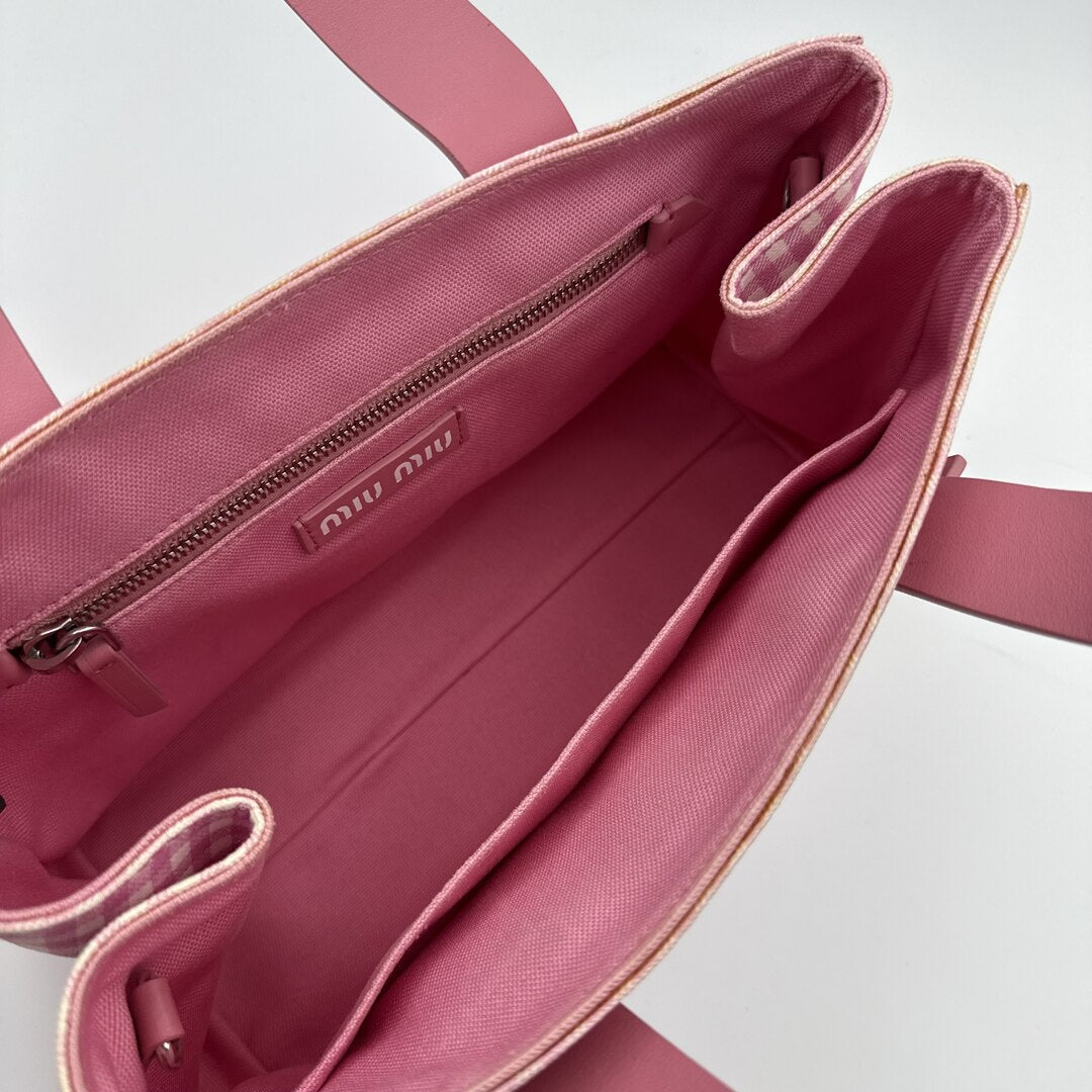 Miu Miu Canvas Pink Gingham Handbag