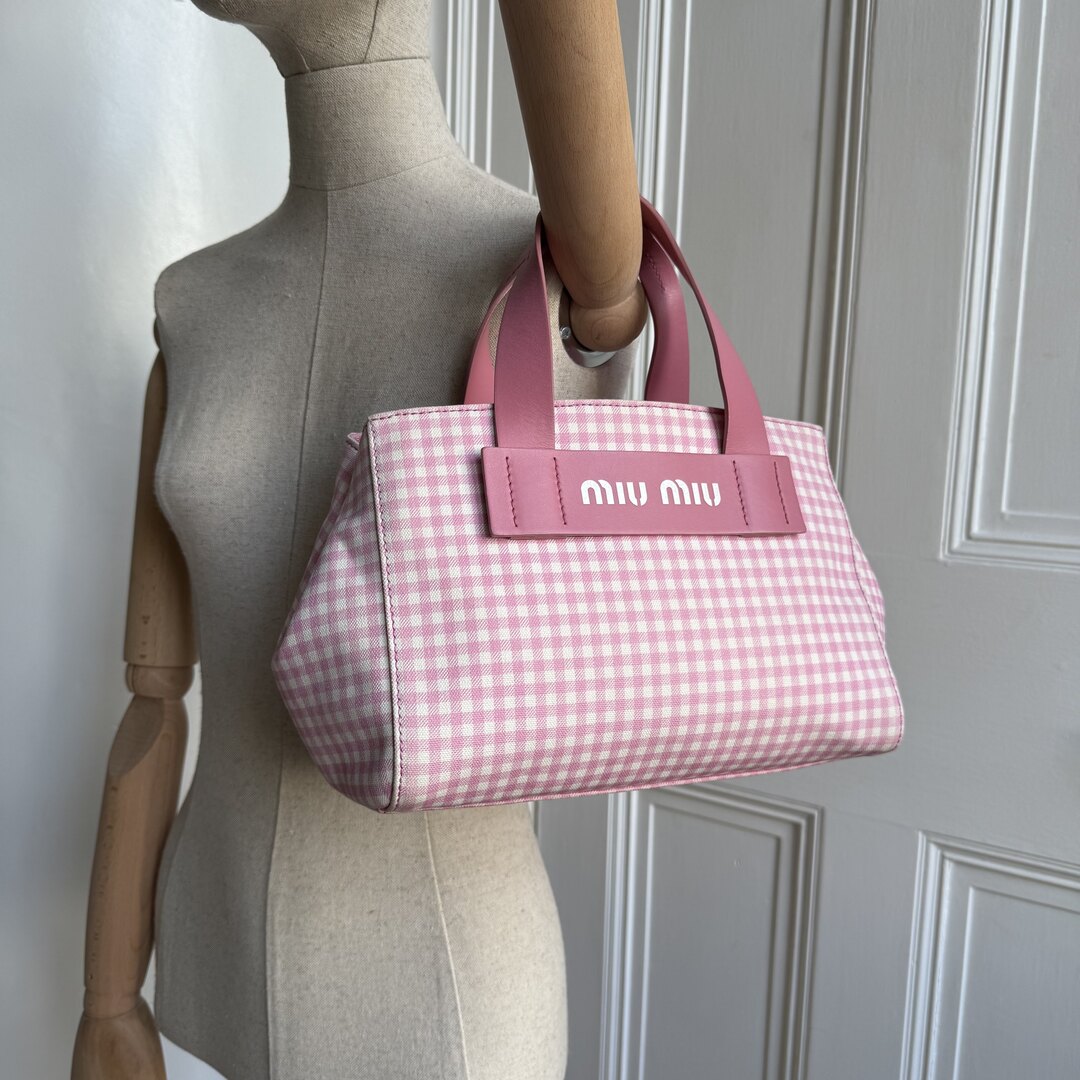 Miu Miu Canvas Pink Gingham Handbag
