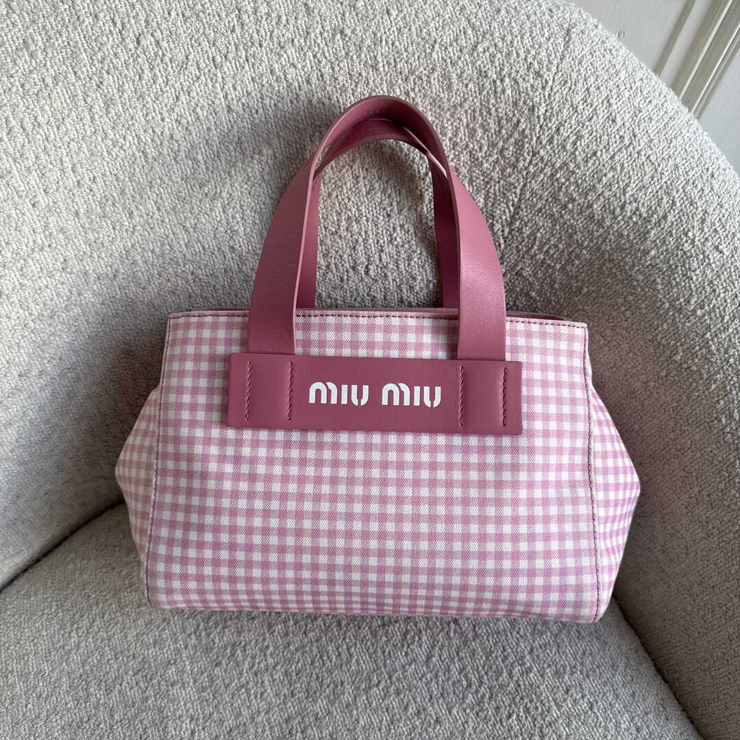 Miu Miu Canvas Pink Gingham Handbag