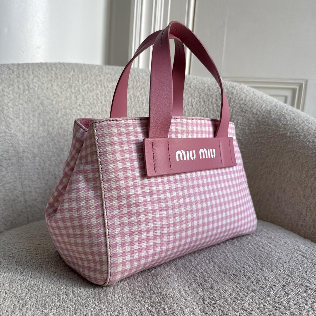 Miu Miu Canvas Pink Gingham Handbag
