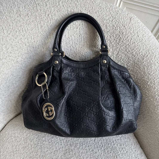 Gucci Guccissima Sukey Leather Black Tote Bag